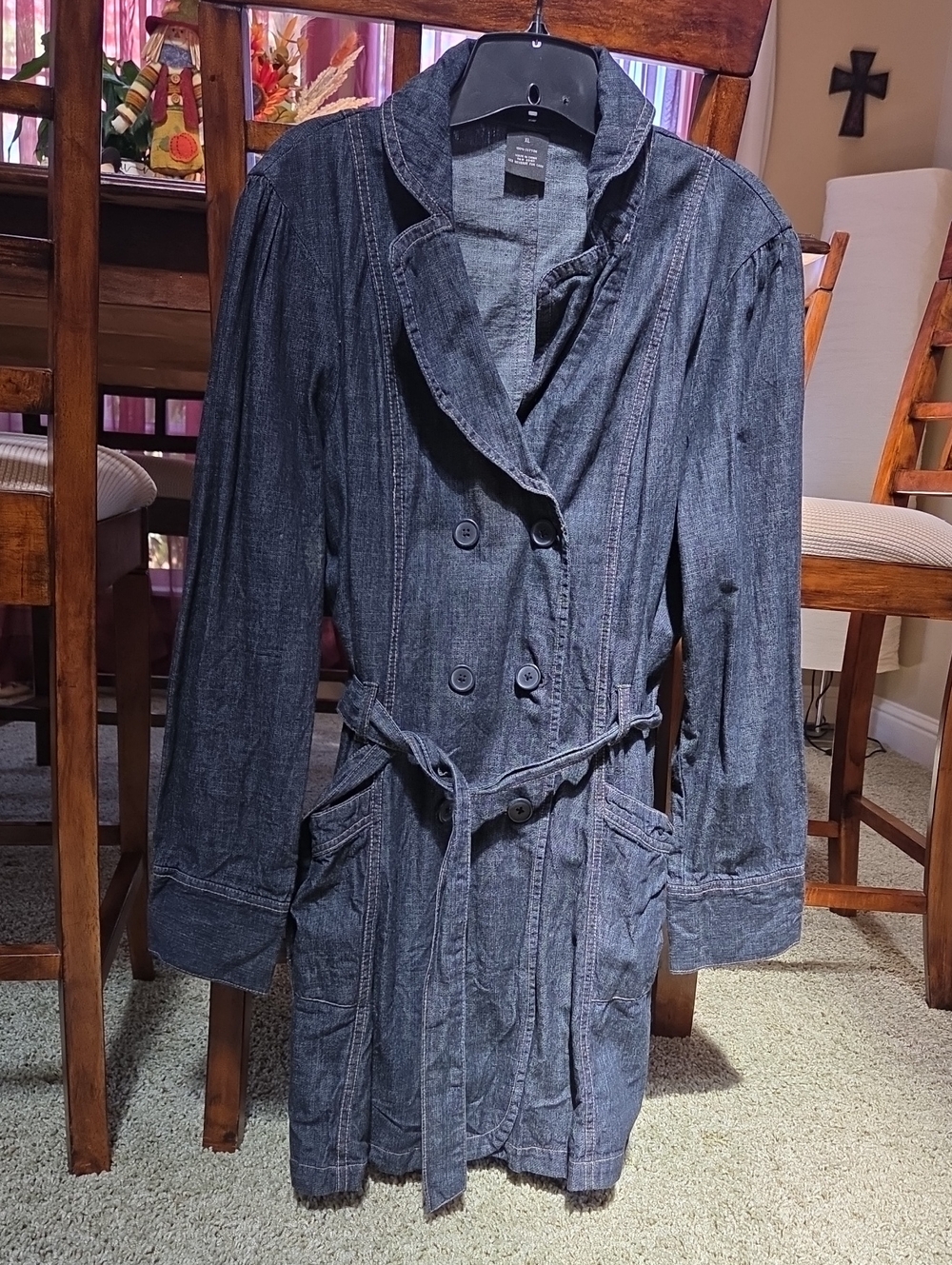 Dark Denim XL Trench Coat Jean Jacket - Unbranded